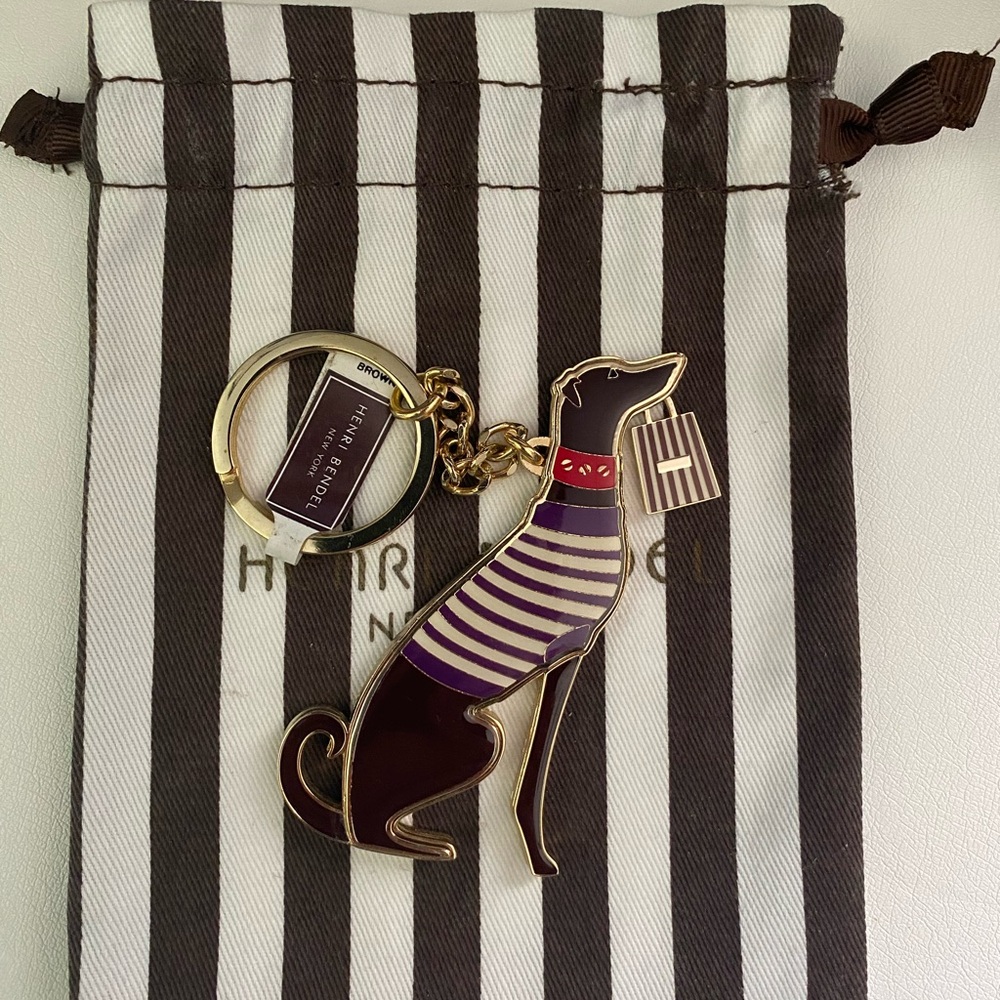 Henri Bendel Purple and Gold Buster the Dog Keychain